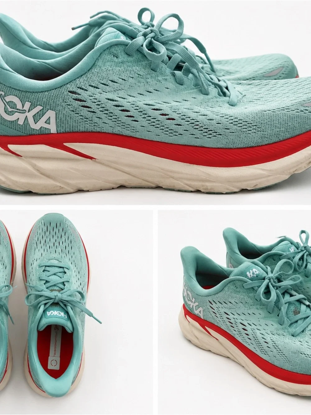 Hoka Women's Aqua Running Shoes with Red Stripe